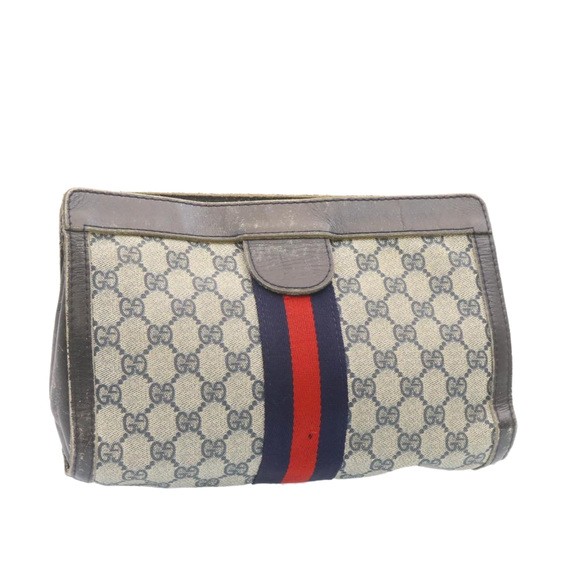 GUCCI Sherry Line GG Canvas Clutch Bag Navy Red Auth ai590 - Picture 1 of 16